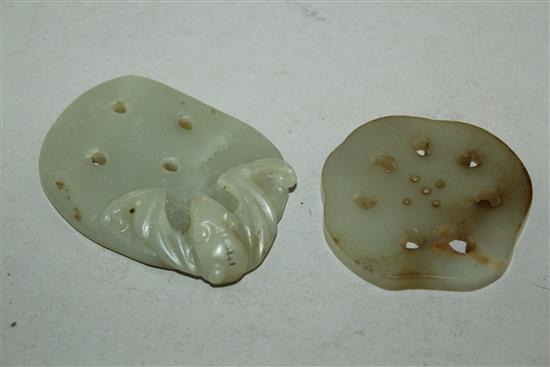 Two Chinese pale celadon jade carvings of lotus root, 19th / 20th century,